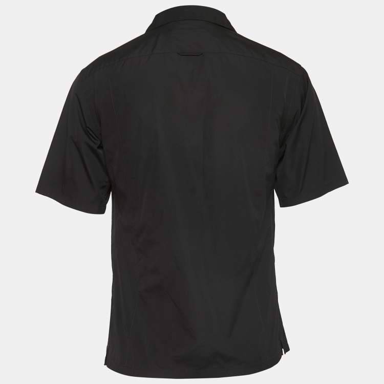 Pre Owned Prada Black Cotton Pocket Detail Short Sleeve Shirt M
