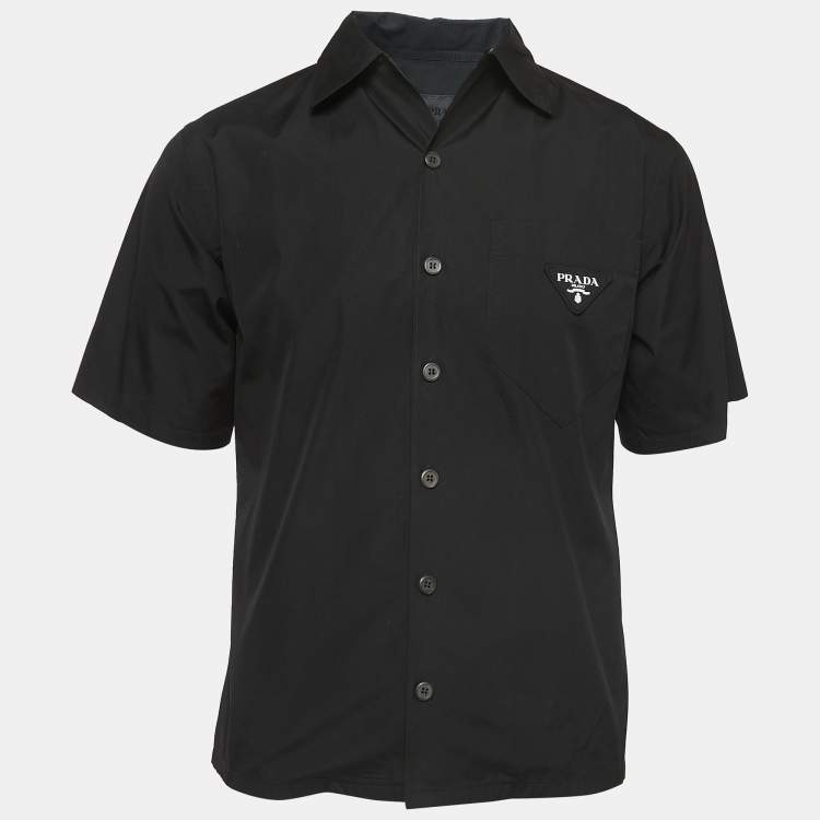 Pre Owned Prada Black Cotton Pocket Detail Short Sleeve Shirt M