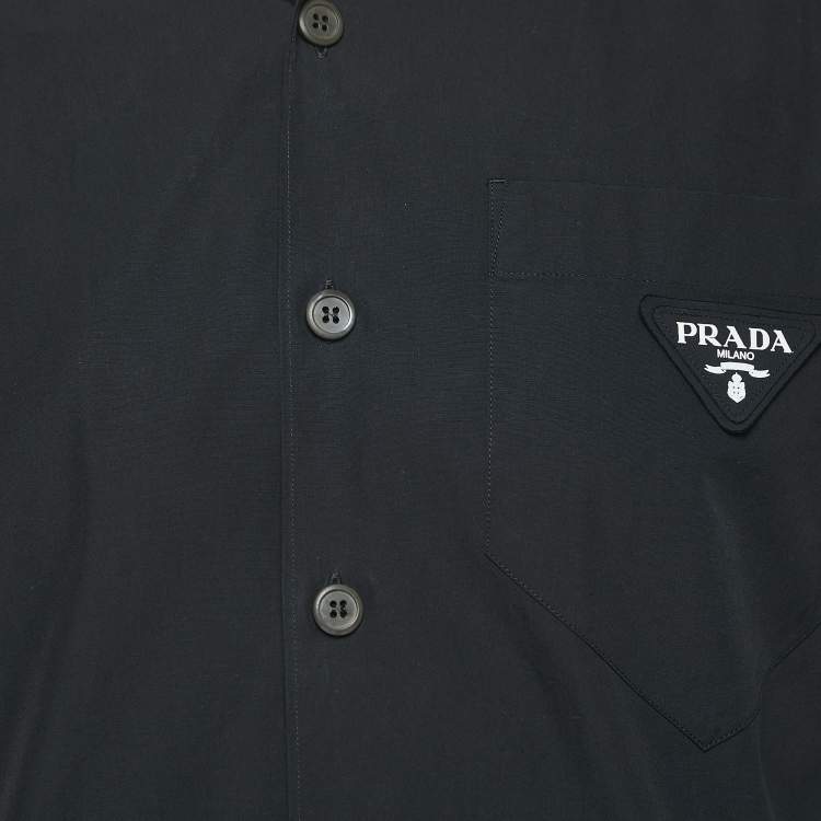 Pre Owned Prada Black Cotton Pocket Detail Short Sleeve Shirt M