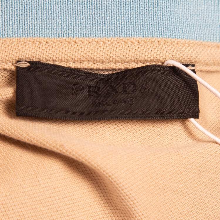 مملوكة مسبقًا Prada Beige/Blue Cotton Pique Polo T-Shirt M