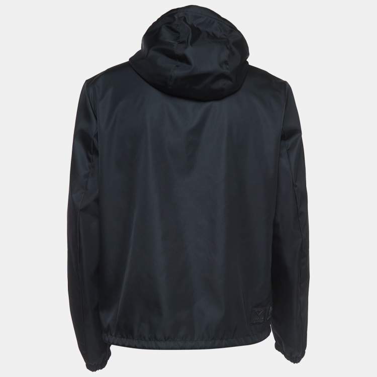 Pre Owned Prada X Adidas Black Re-Nylon Zip Front Hooded Jacket L