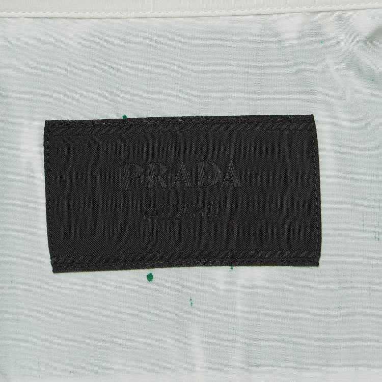 Pre Owned Prada Green Printed Cotton Bowling Shirt L