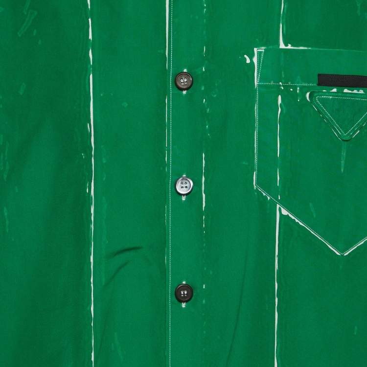 Pre Owned Prada Green Printed Cotton Bowling Shirt L