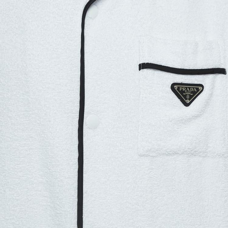 Pre Owned Prada White Terry Cotton Logo Plaque Short Sleeve Shirt L