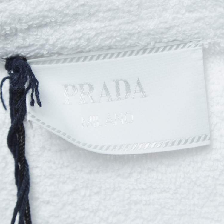 Pre Owned Prada White Terry Cotton Logo Plaque Short Sleeve Shirt L