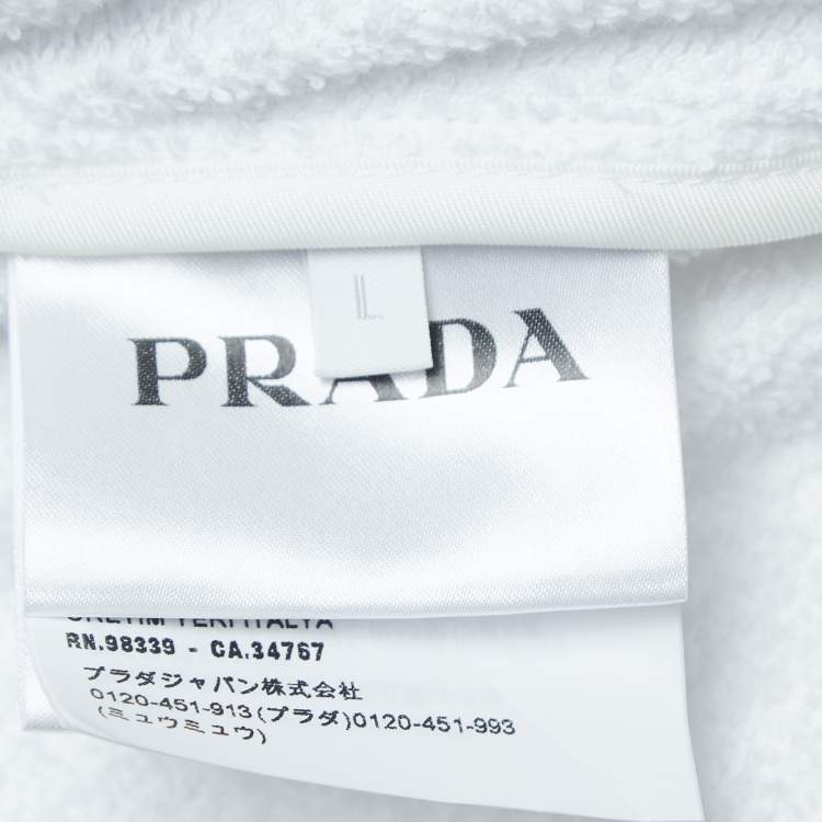 Pre Owned Prada White Terry Cotton Logo Plaque Short Sleeve Shirt L