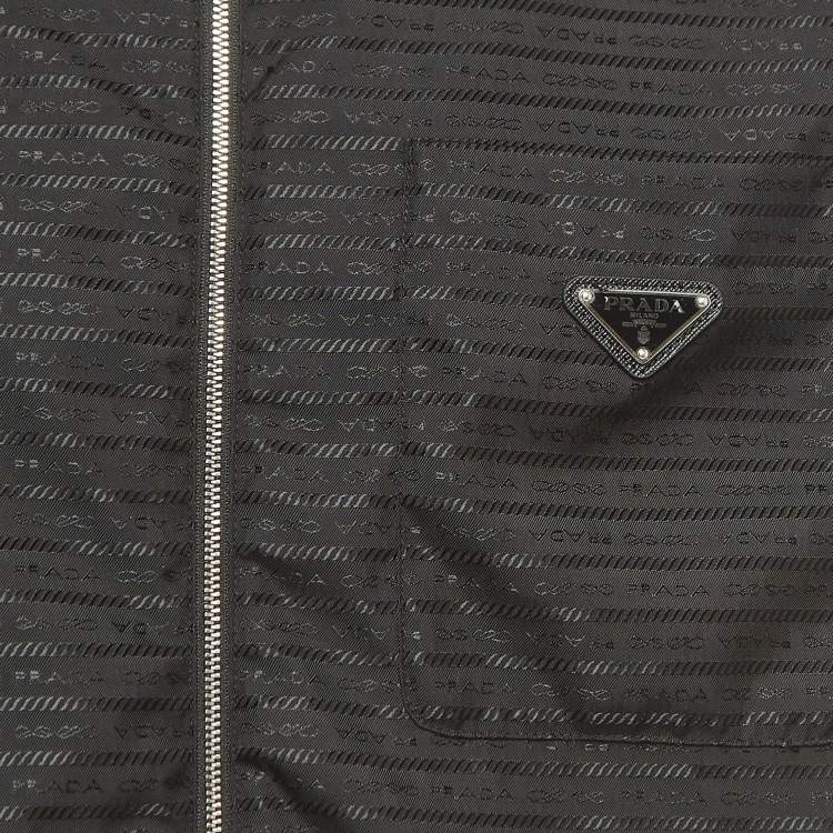 Pre Owned Prada Black Re-Nylon Logo Plaque Bowling Shirt M