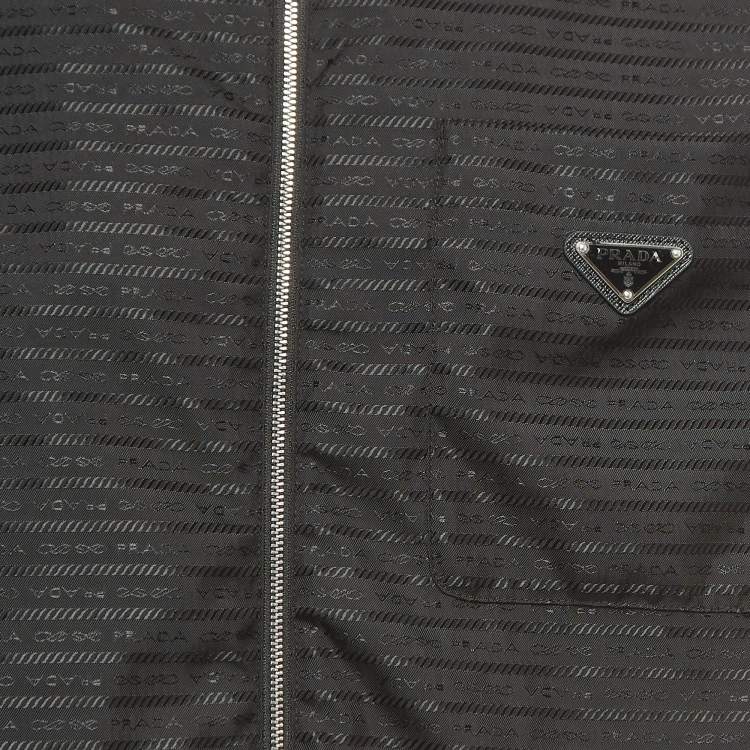 Pre Owned Prada Black Re-Nylon Logo Plaque Bowling Shirt M