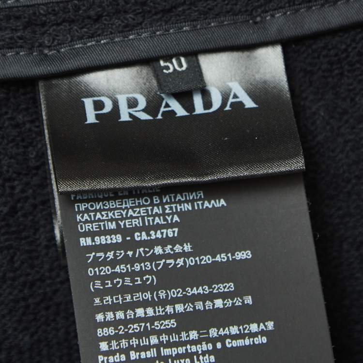 Pre Owned Prada Black Terry Cotton Logo Plaque Hooded Jacket L