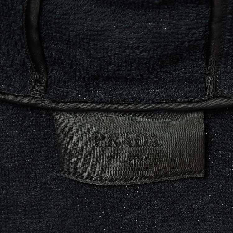 Pre Owned Prada Black Terry Cotton Logo Plaque Hooded Jacket L