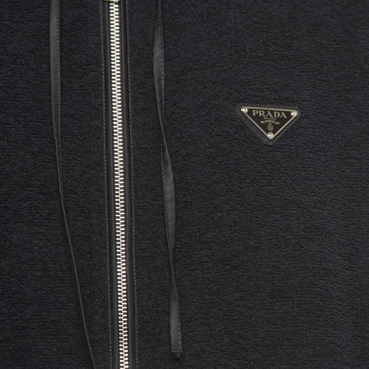 Pre Owned Prada Black Terry Cotton Logo Plaque Hooded Jacket L