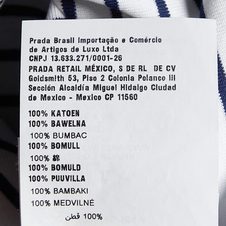 Pre Owned Prada White/Blue Striped Cotton Logo Detail Sleeveless T-Shirt XL