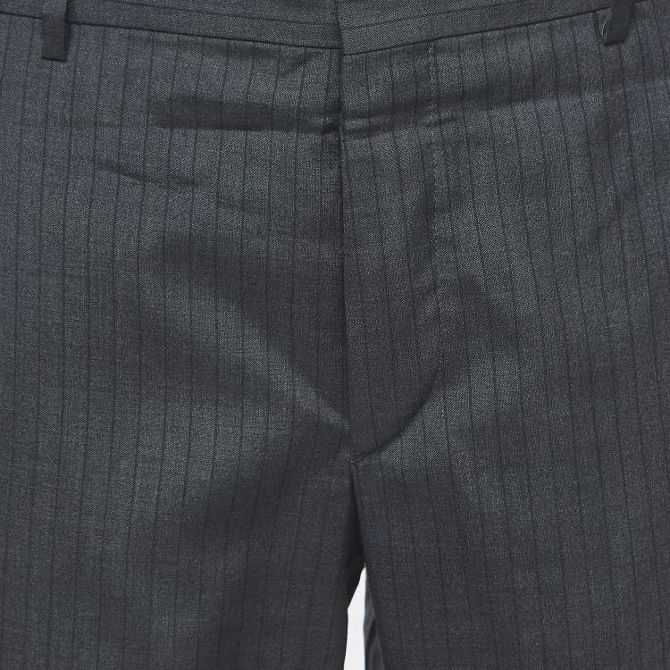 Pre Owned Prada Grey Pinstripe Wool Blend Buttoned Trousers XL