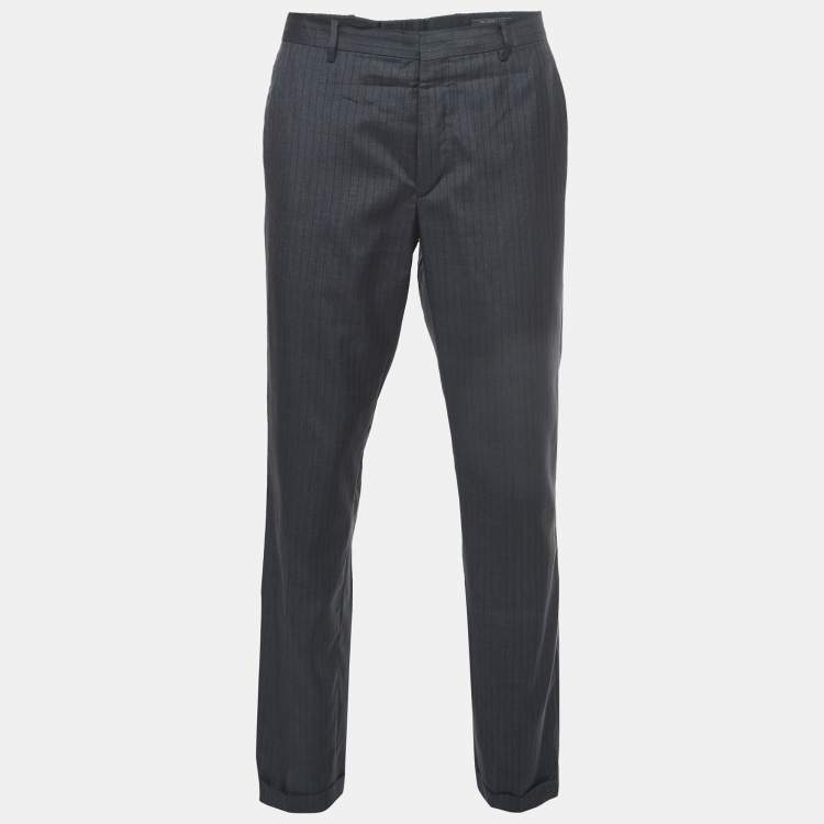 Pre Owned Prada Grey Pinstripe Wool Blend Buttoned Trousers XL