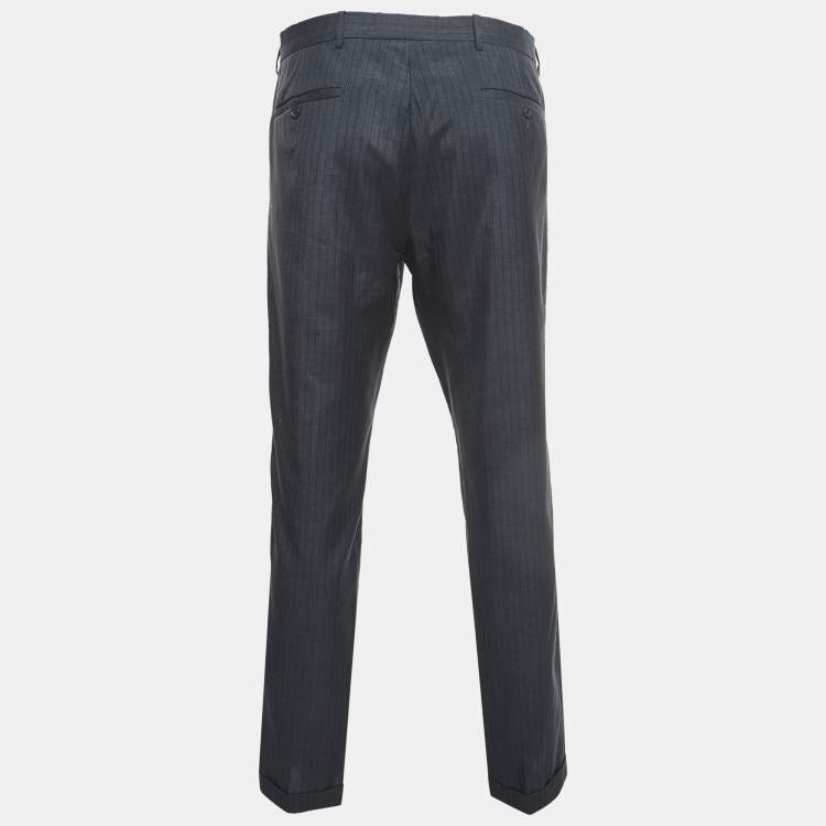 Pre Owned Prada Grey Pinstripe Wool Blend Buttoned Trousers XL