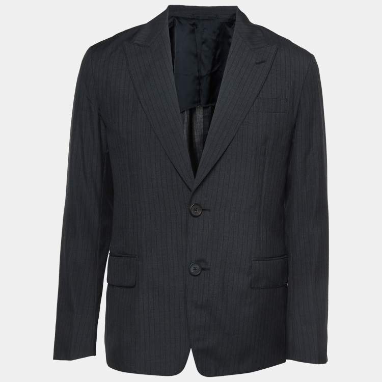 Pre Owned Prada Grey Pinstripe Mohair Wool Single Breasted Blazer L