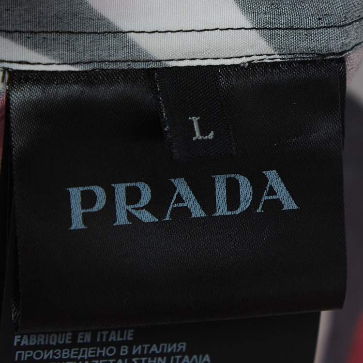Pre Owned Prada Red/Black Floral Print Cotton Short Sleeve Shirt L