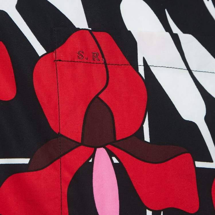Pre Owned Prada Red/Black Floral Print Cotton Short Sleeve Shirt L
