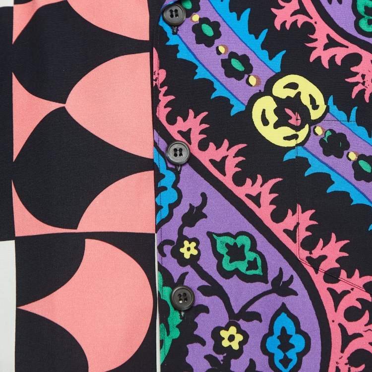 Pre Owned Prada Double Match Multicolor Printed Cotton Short Sleeve Shirt L 