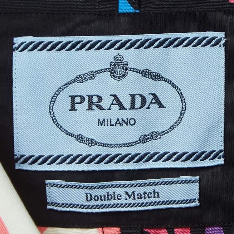 Pre Owned Prada Double Match Multicolor Printed Cotton Short Sleeve Shirt L 