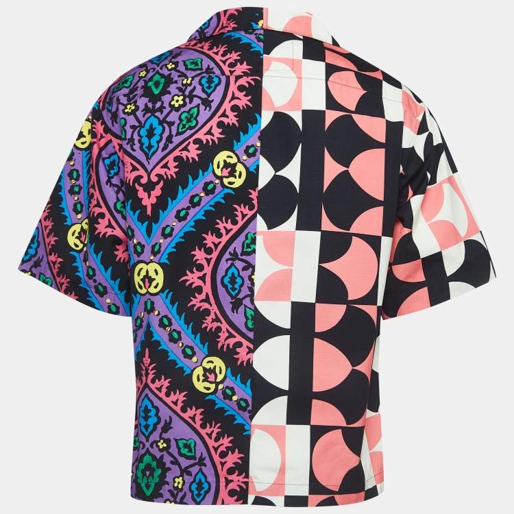Pre Owned Prada Double Match Multicolor Printed Cotton Short Sleeve Shirt L 