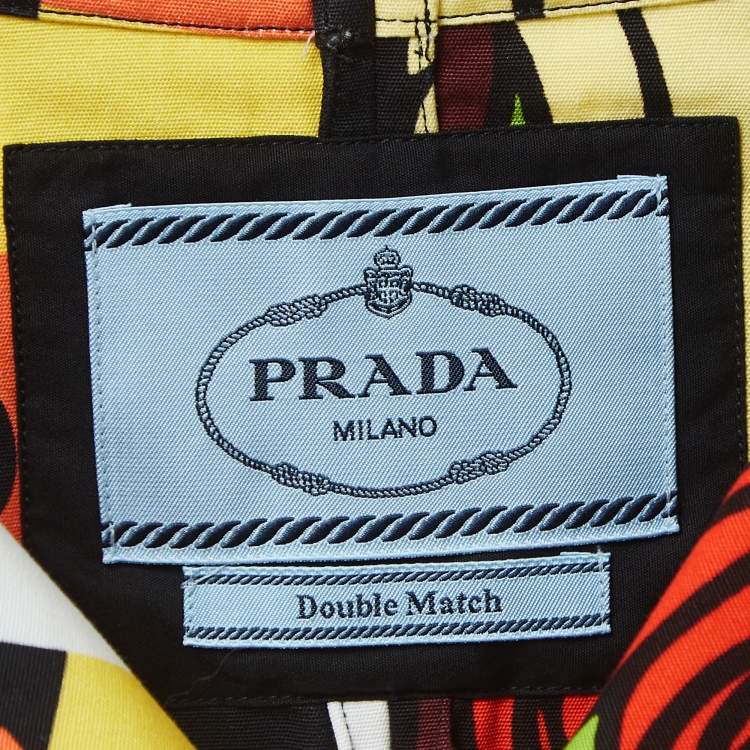 Pre Owned Prada Double Match Multicolor Printed Cotton Short Sleeve Shirt M