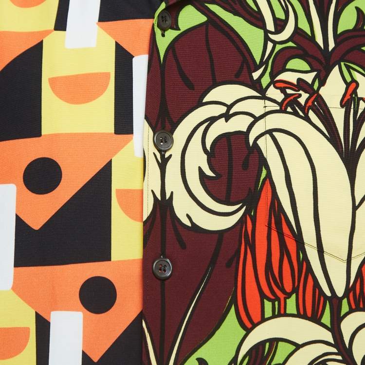 Pre Owned Prada Double Match Multicolor Printed Cotton Short Sleeve Shirt M