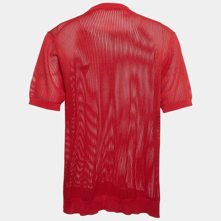 Pre Owned Prada Red Mesh Knit T-Shirt S