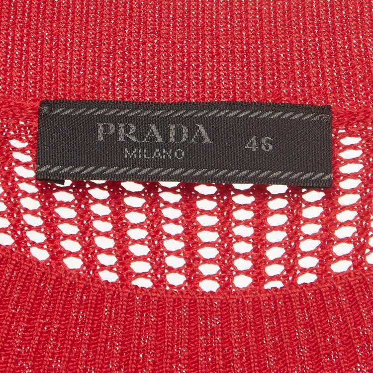 Pre Owned Prada Red Mesh Knit T-Shirt S