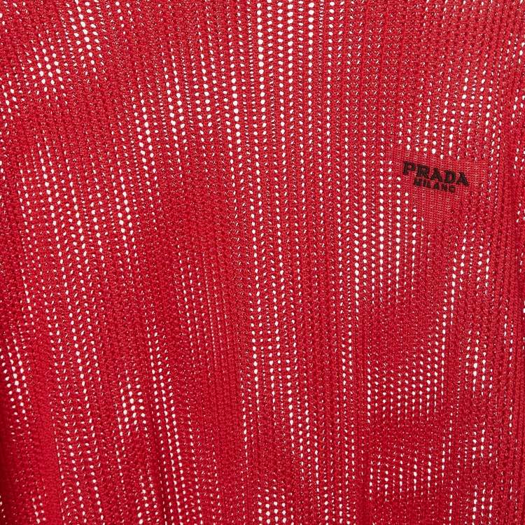 Pre Owned Prada Red Mesh Knit T-Shirt S