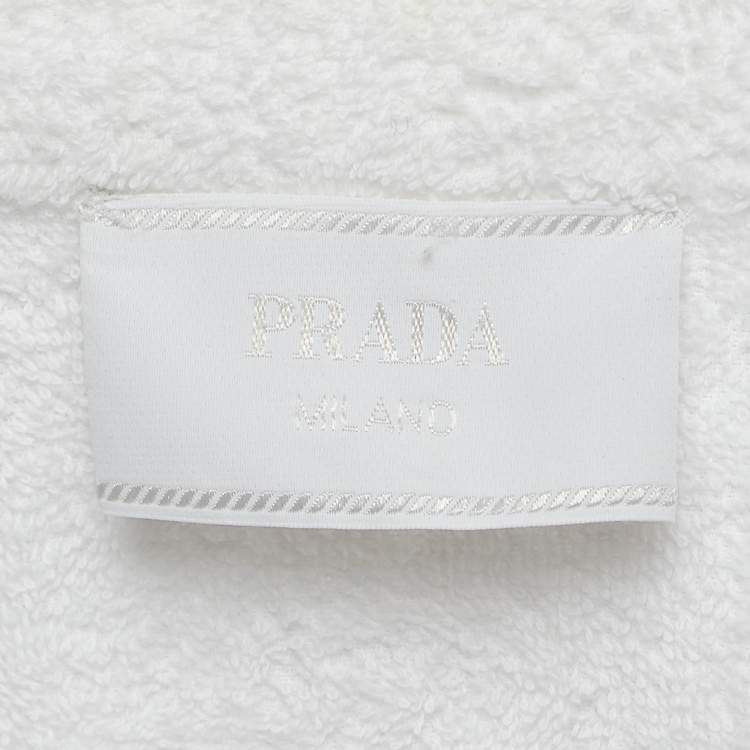 Pre Owned Prada White Terry Cotton Logo Detail Bowling Shirt L
