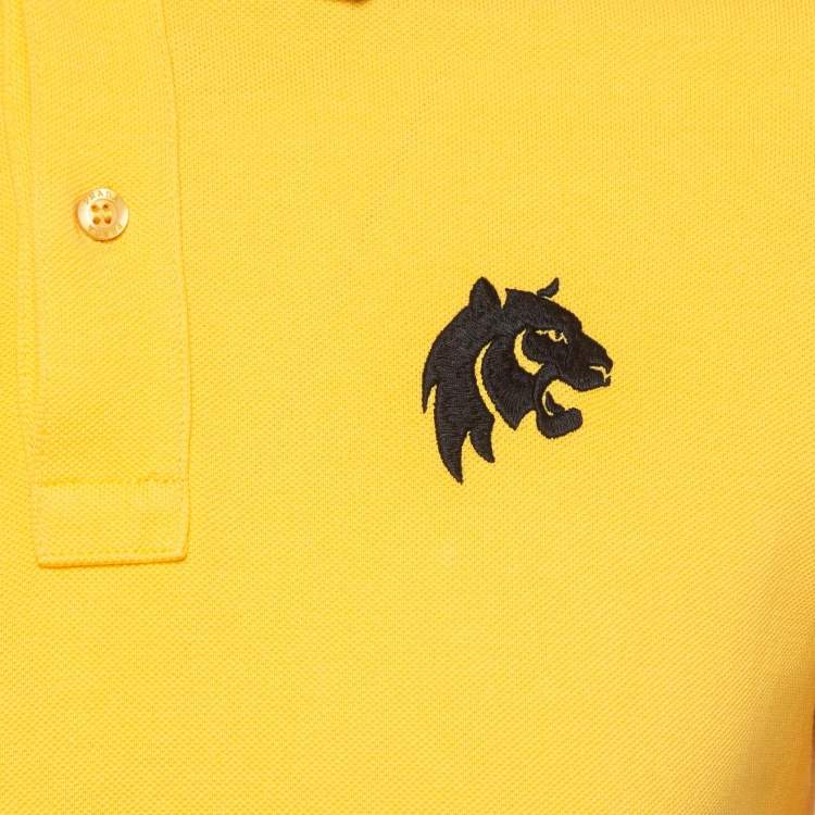 Pre Owned Prada Yellow Embroidered Cotton Pique Polo T-Shirt M