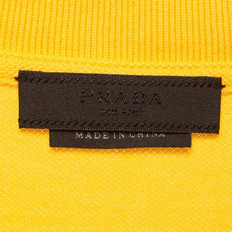 Pre Owned Prada Yellow Embroidered Cotton Pique Polo T-Shirt M