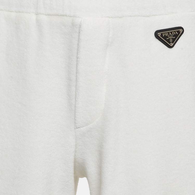 Pre Owned Prada White Metal Triangle Terry Bermuda Shorts M