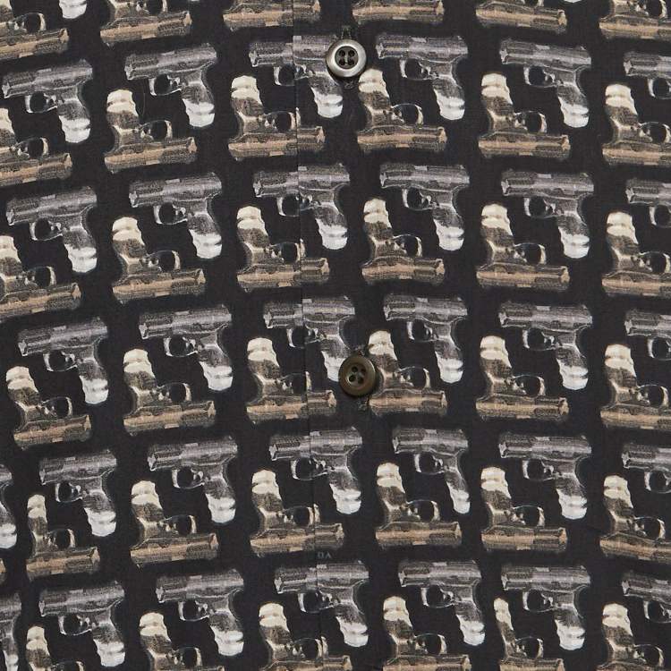 Pre Owned Prada Black Gun Print Cotton Buttoned Up Shirt M
