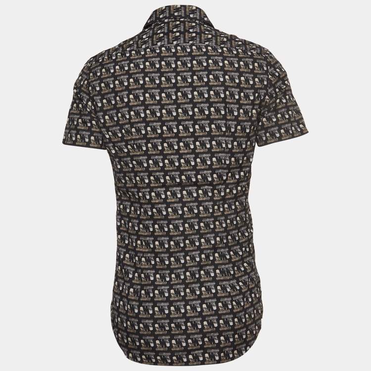 Pre Owned Prada Black Gun Print Cotton Buttoned Up Shirt M