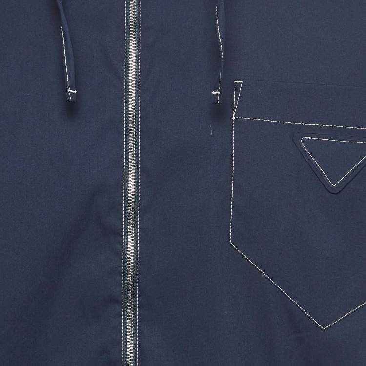 Pre Owned Prada Navy Blue Stretch Cotton Hooded Shirt XS