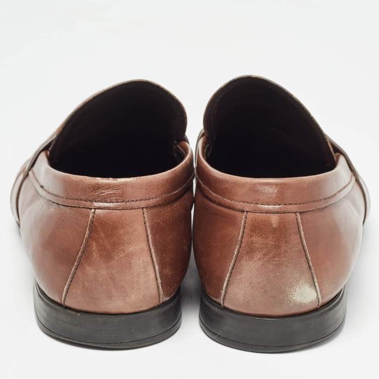 Pre Owned Prada Brown Leather Penny Slip On Loafers Size 43