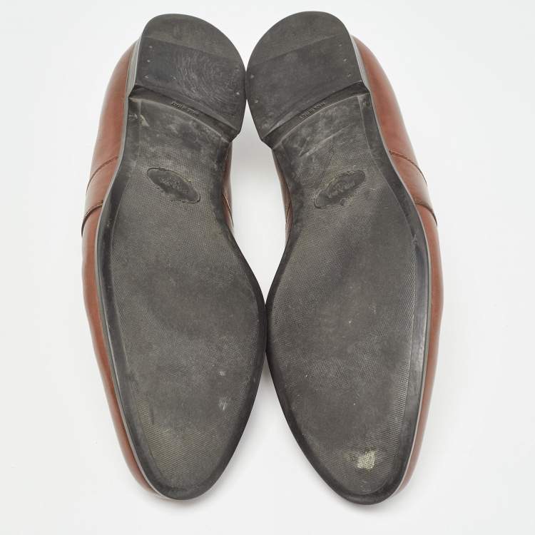 Pre Owned Prada Brown Leather Penny Slip On Loafers Size 43