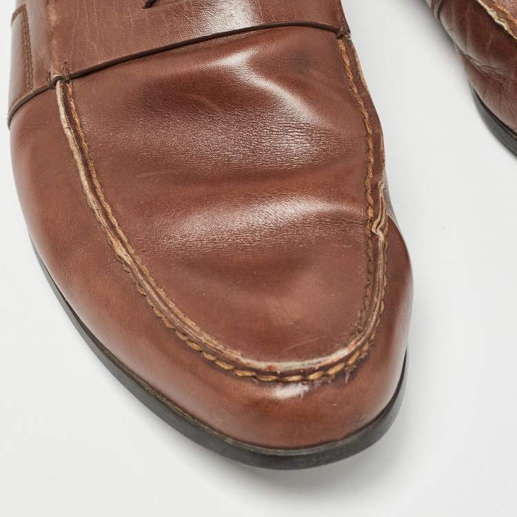 Pre Owned Prada Brown Leather Penny Slip On Loafers Size 43