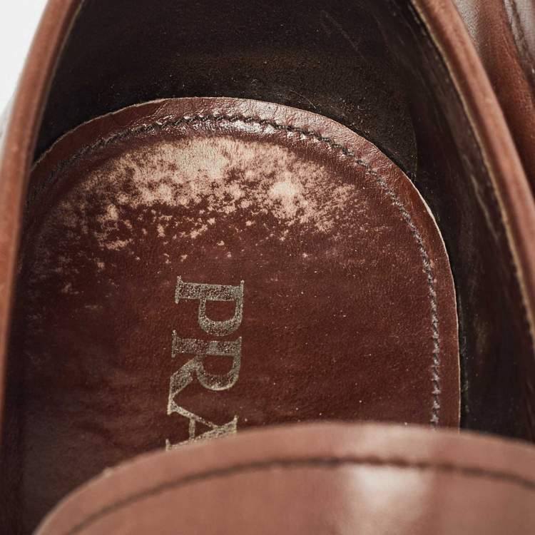 Pre Owned Prada Brown Leather Penny Slip On Loafers Size 43