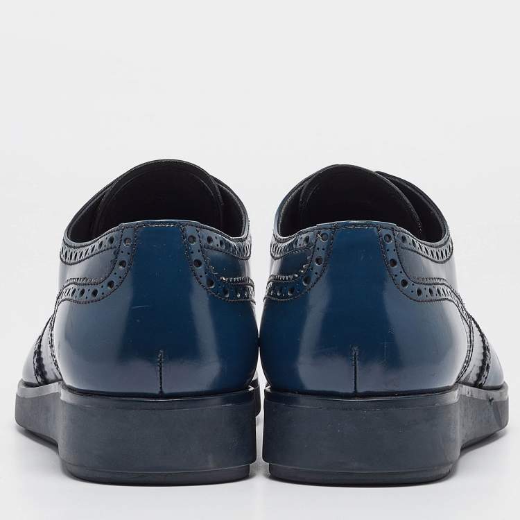 Pre Owned Prada Blue Leather Oxford Sneakers Size 43.5