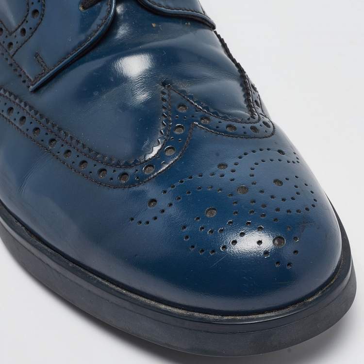 Pre Owned Prada Blue Leather Oxford Sneakers Size 43.5