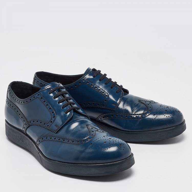 Pre Owned Prada Blue Leather Oxford Sneakers Size 43.5