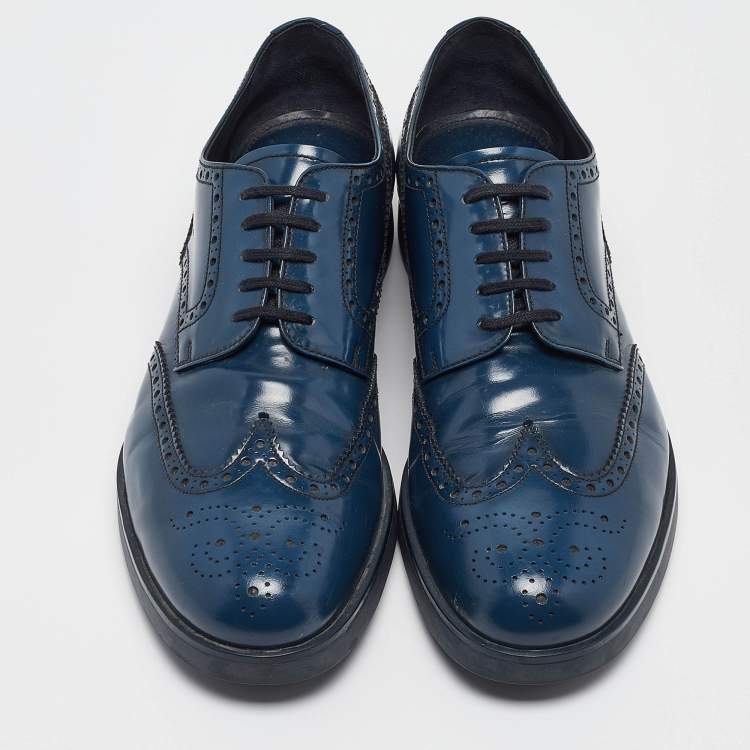 Pre Owned Prada Blue Leather Oxford Sneakers Size 43.5