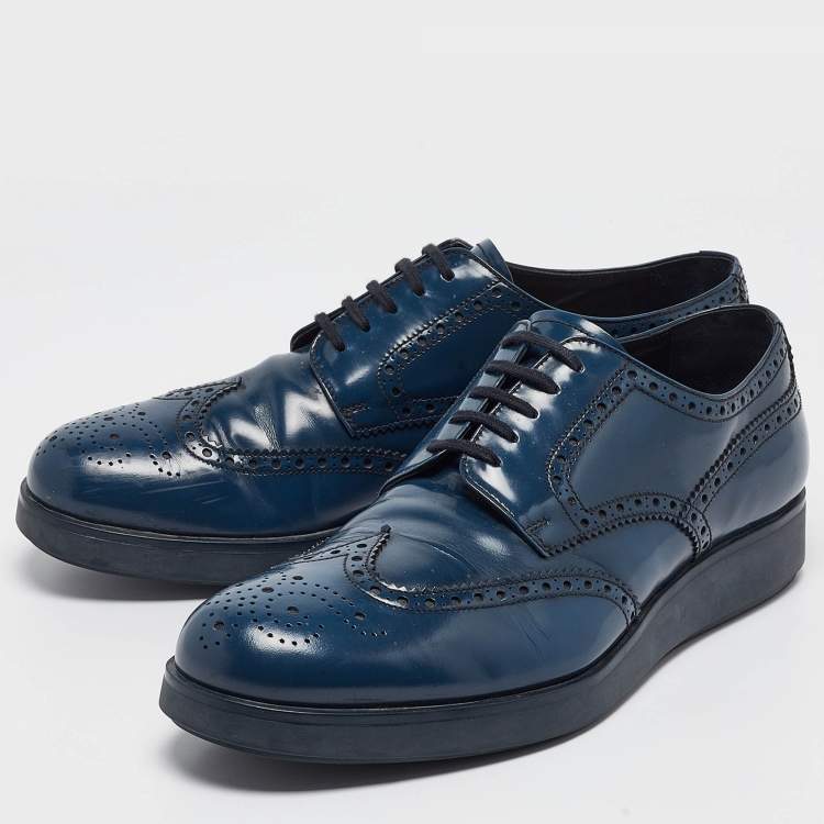 Pre Owned Prada Blue Leather Oxford Sneakers Size 43.5