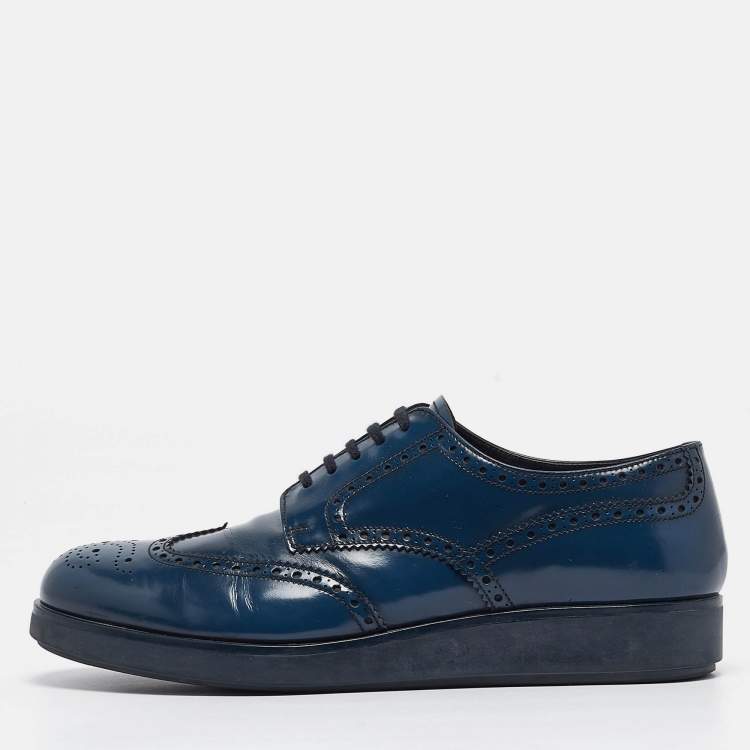 Pre Owned Prada Blue Leather Oxford Sneakers Size 43.5
