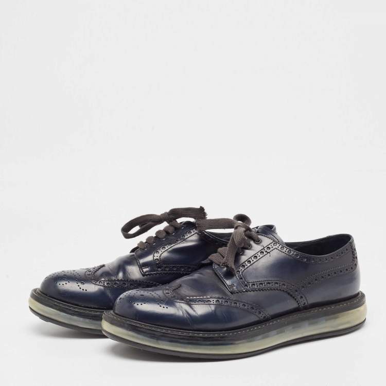 Pre Owned Prada Navy Blue Leather Lace Up Sneakers Size 42 