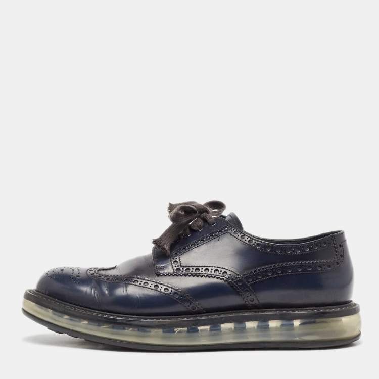 Pre Owned Prada Navy Blue Leather Lace Up Sneakers Size 42 