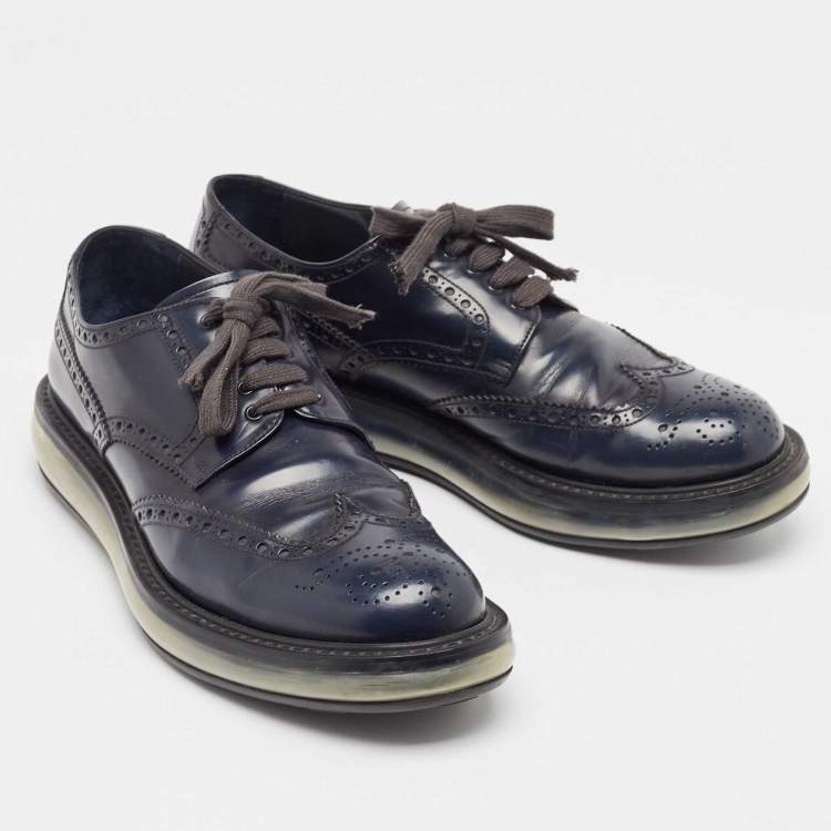 Pre Owned Prada Navy Blue Leather Lace Up Sneakers Size 42 